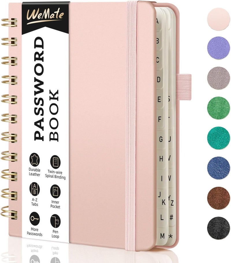 WEMATE Password Book with Alphabetical Tabs, Spiral Password Keeper Book for Seniors, Internet Password Notebook Password Journal Logbook Log in Detail, Small – 4.7''x 6'' (Rose Gold) - Image 1